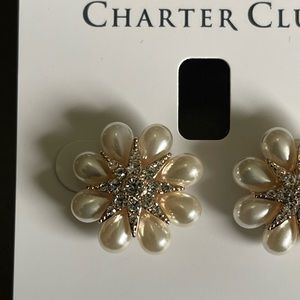 Crystal & Imitation Pearl Flower Stud Earrings